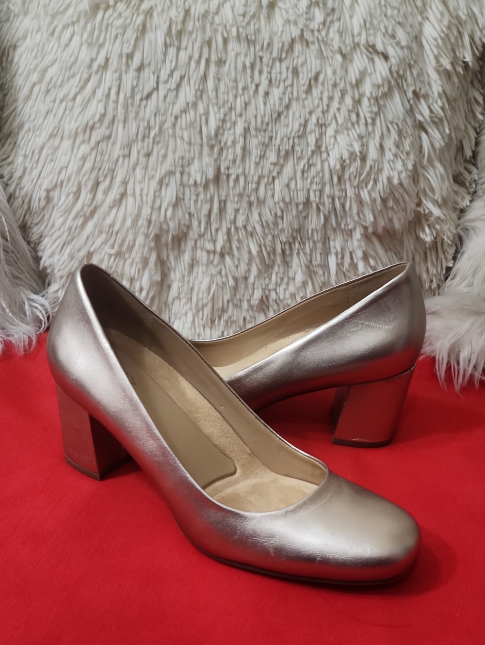 Naturalizer Whitney Metallic Silver Block Heel Pumps